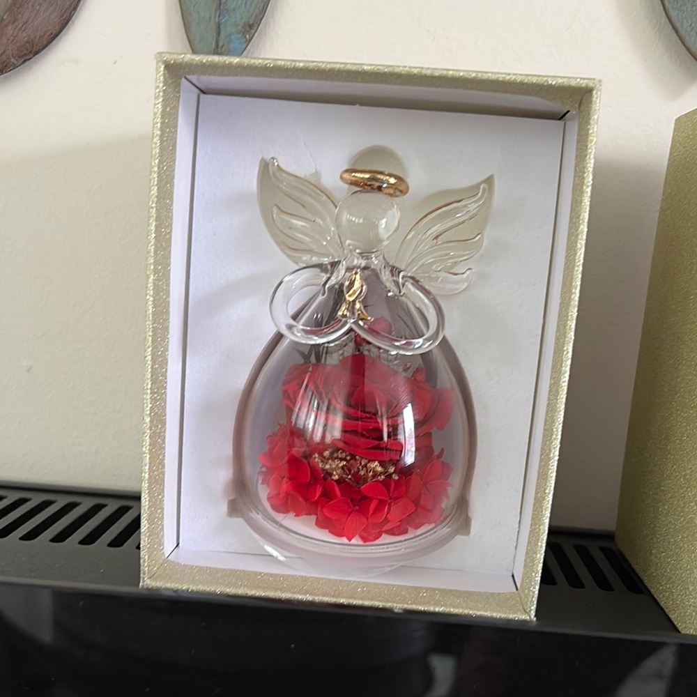 Glass Angel Figurine with Red Accents